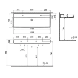 Vitra ArchiPlan 120x46 Cm Mat Taş Gri Lavabo 7418B076-0041