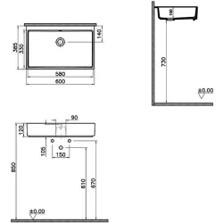 Vitra ArchiPlan 60x38 Cm Mat Taş Gri Lavabo 7404B076-0016