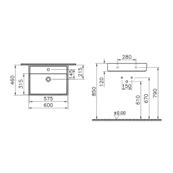 Vitra ArchiPlan 60x46 Cm Mat Taş Gri Lavabo 7414B076-0041