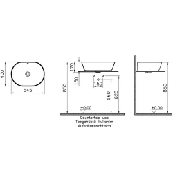 Vitra Geo 55x40 Cm Oval Mat Bej Çanak Lavabo 7427B020-0012