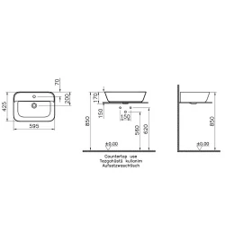 Vitra Geo 60x43 Cm Dikdörtgen Mat Beyaz Çanak Lavabo 7426B001-0041