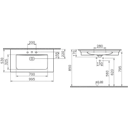 Vitra Metropole 100x53 Cm 3 Armatür Delikli Etajerli Lavabo 7539B003-0033