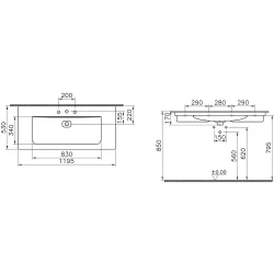 Vitra Metropole 120x53 Cm 3 Armatür Delikli Etajerli Lavabo 7540B003-0033