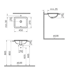 Vitra S20 45x37 Cm Dikdörtgen Tezgahüstü Lavabo 5473B003-0642