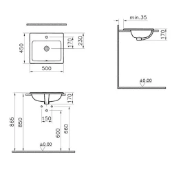 Vitra S20 50x45 Cm Dikdörtgen Tezgahüstü Lavabo 5464B003-0001