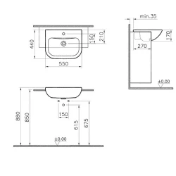 Vitra S20 55x44 Cm Yarım Tezgah Lavabo 5524B003-0001