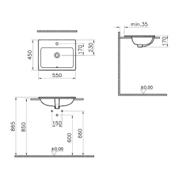 Vitra S20 55x45 Cm Dikdörtgen Tezgahüstü Lavabo 5465B003-0001