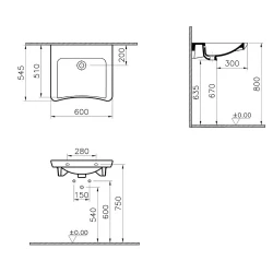 Vitra S20 60x55 Cm Özel İhtiyaç Lavabosu 5289L003-0012