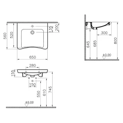 Vitra S20 65x56 Cm Özel İhtiyaç Lavabosu 5291L003-0001