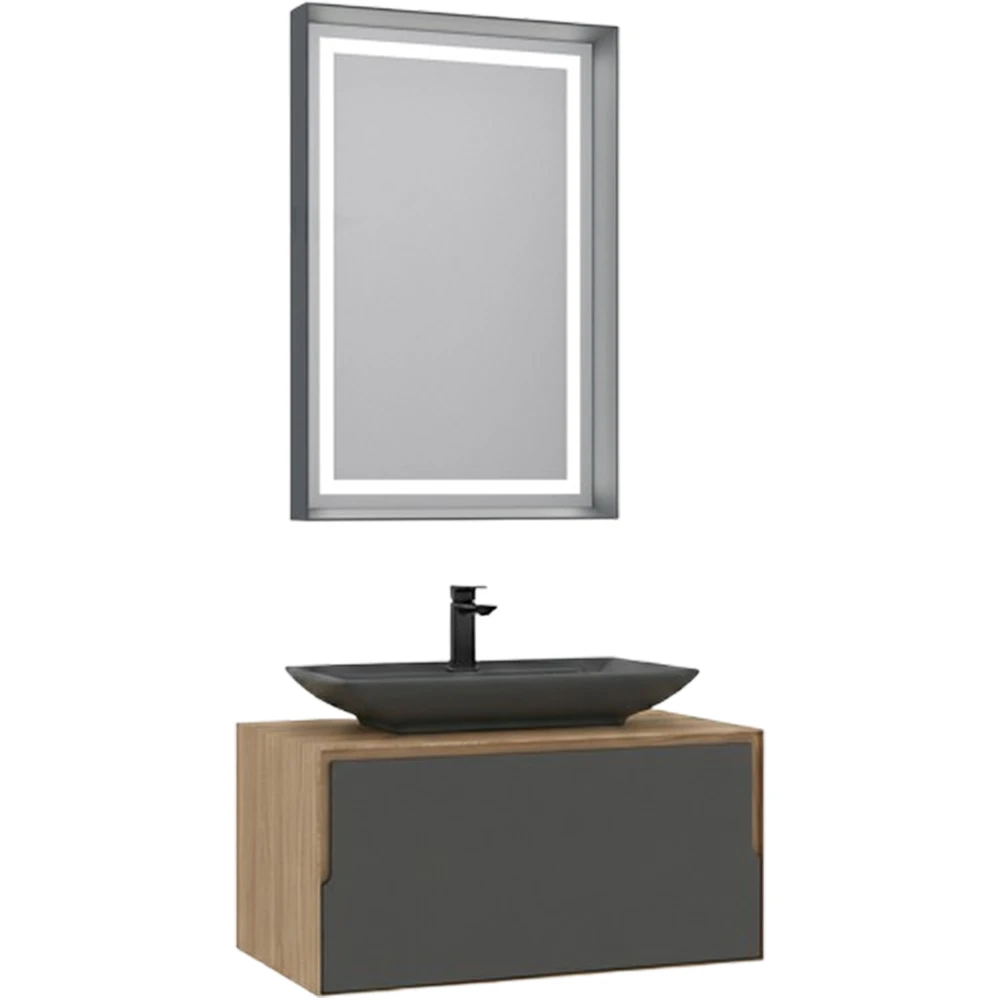 Orka Craft 80 Cm Meşe-Antrasit Banyo Dolabı Takımı - 5003989