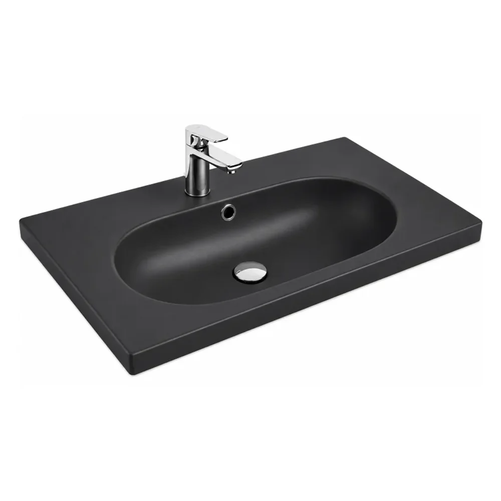 Kale Alto Slim 80x50 Cm Mat Siyah Etajerli Lavabo - 310200100260