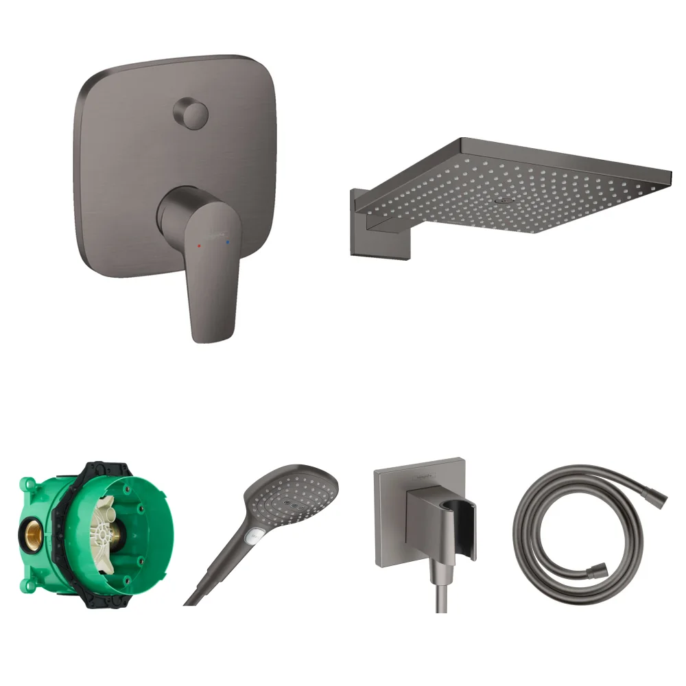 Hansgrohe Talis E Mat Siyah-Krom 2 Çıkış Ankastre Duş Seti - Raindance E 300