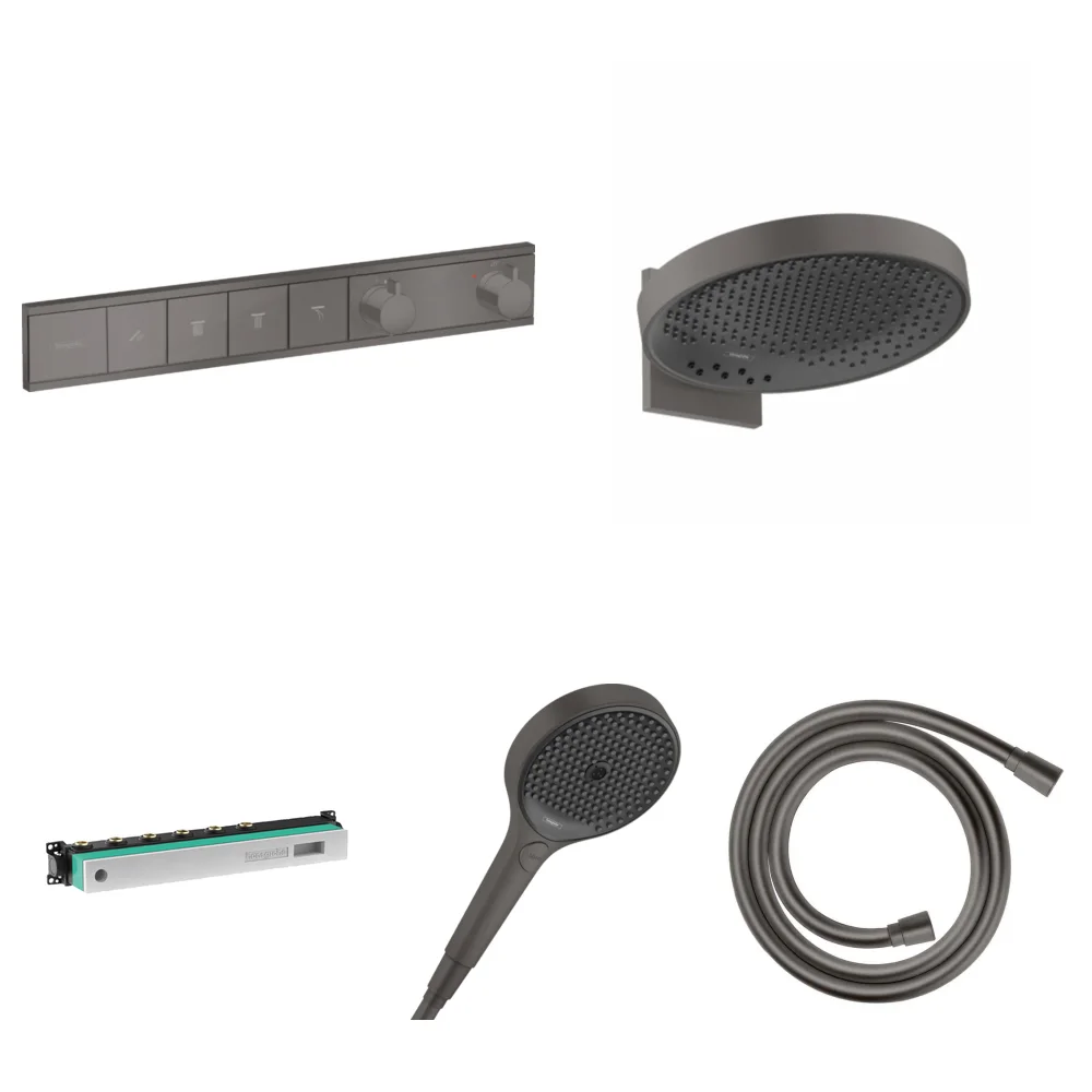 Hansgrohe RainSelect Mat Siyah-Krom 4 Çıkış Ankastre Duş Seti - Rainfinity 360 3jet