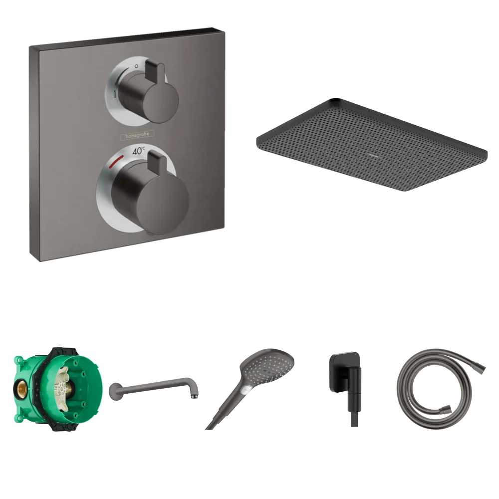 Hansgrohe Ecostat Square Mat Siyah-Krom 2 Çıkış Ankastre Duş Seti - Raindance Alive Q