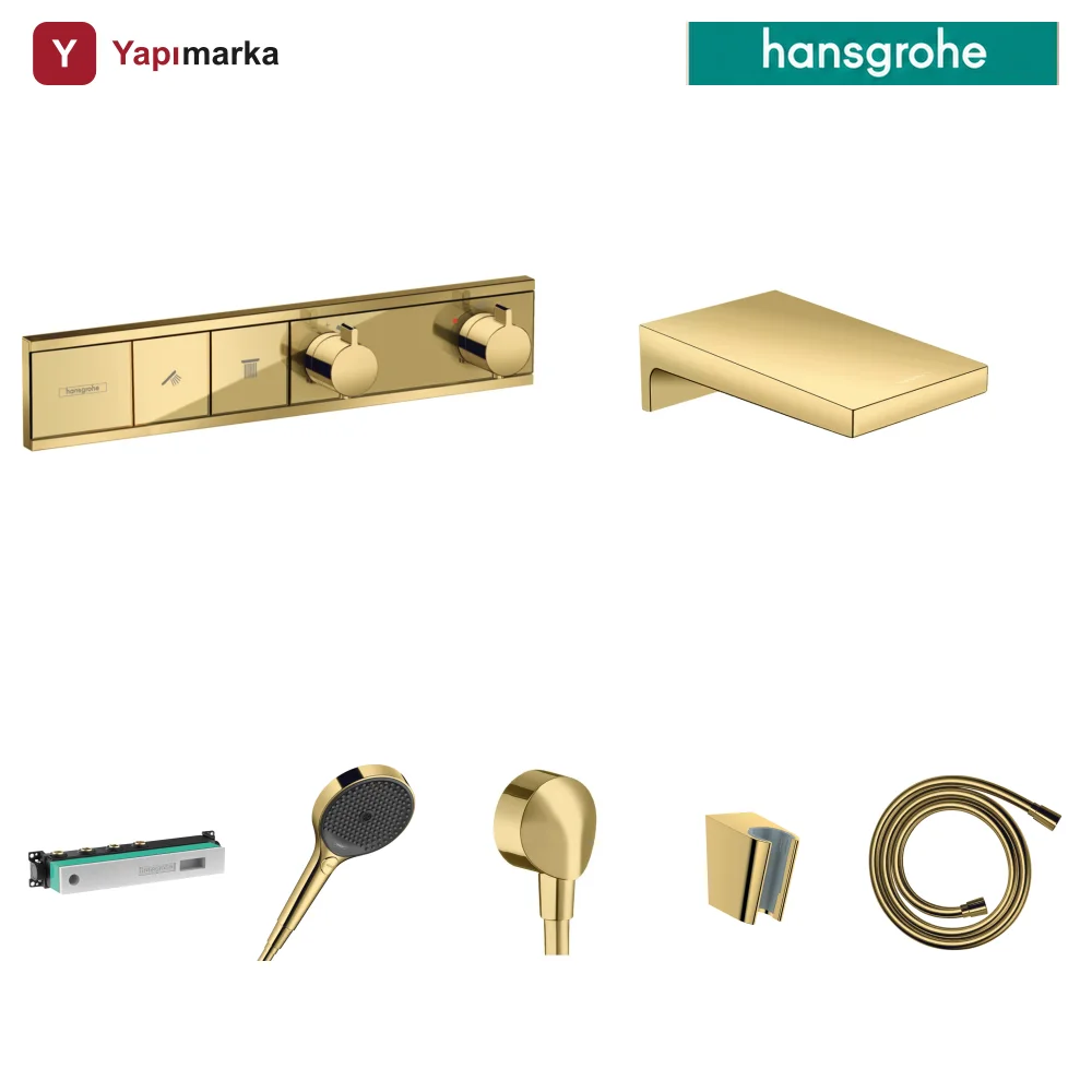 Hansgrohe RainSelect Cilalı Altın Ankastre Küvet Seti - Metropol Küvet Gagası