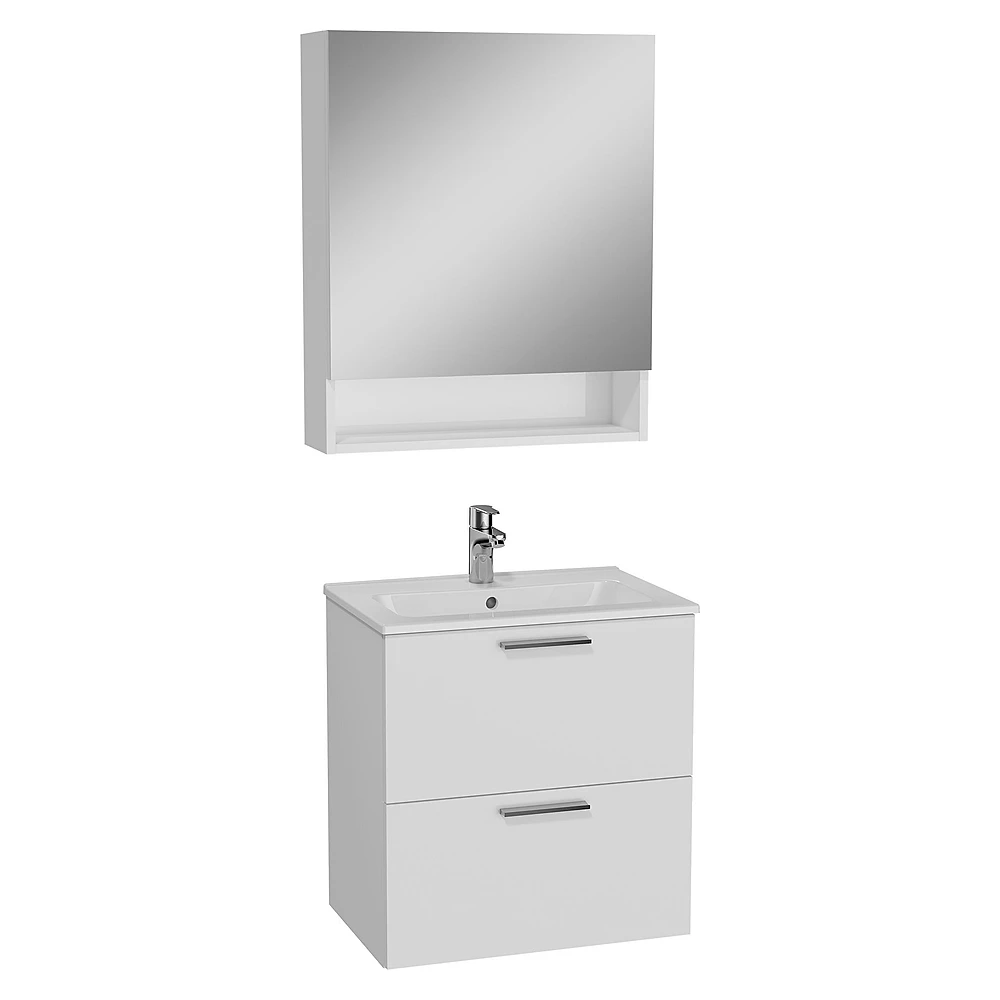 Vitra Mia 60 Cm Parlak Beyaz Aynalı İki Çekmeceli Banyo Dolabı Takımı