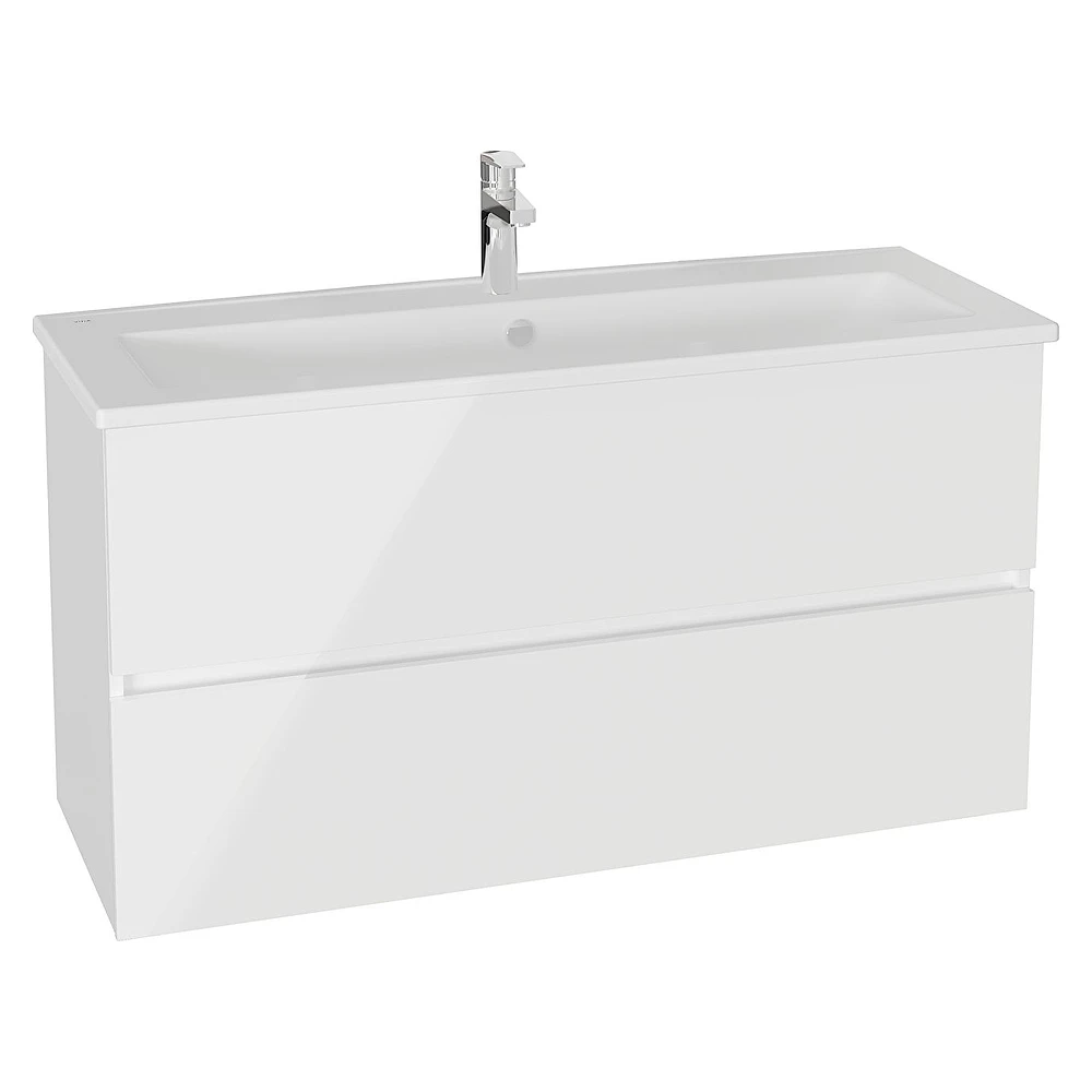 Vitra Mia Plus Square 120 Cm Parlak Beyaz İki Çekmeceli Tek Armatür Delikli Lavabo Dolabı